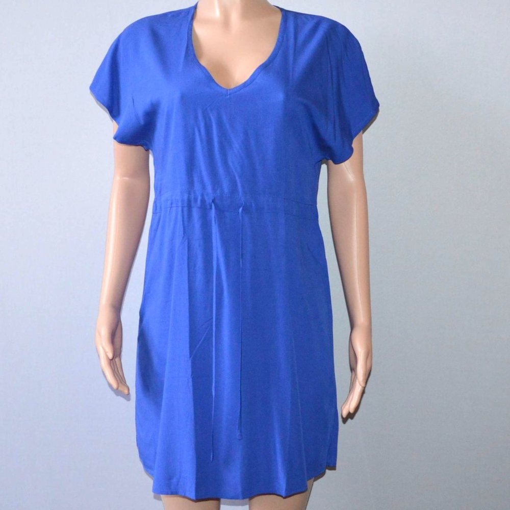 Ekouaer Beach Cover Up Short Sleeve V-Neck Adjustable Beach Dress Size Small